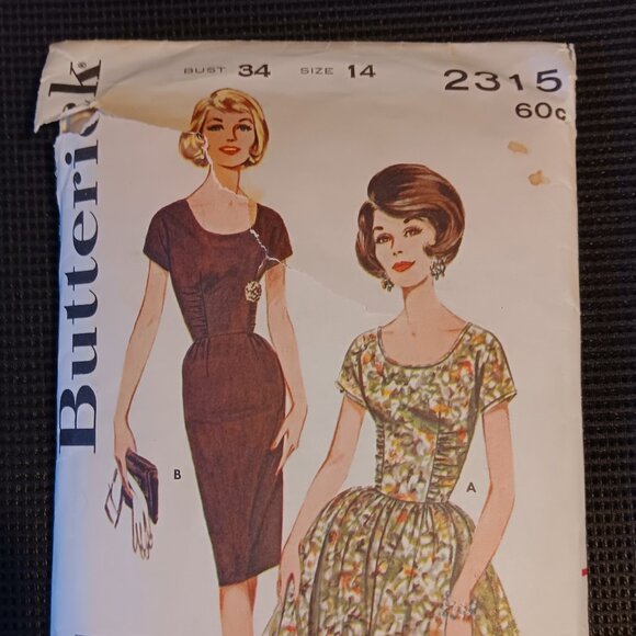 Vintage Butterick Cut 2315 1960s Sewing Pattern Dress Size 14 Bust 34 Two styles - Picture 1 of 6
